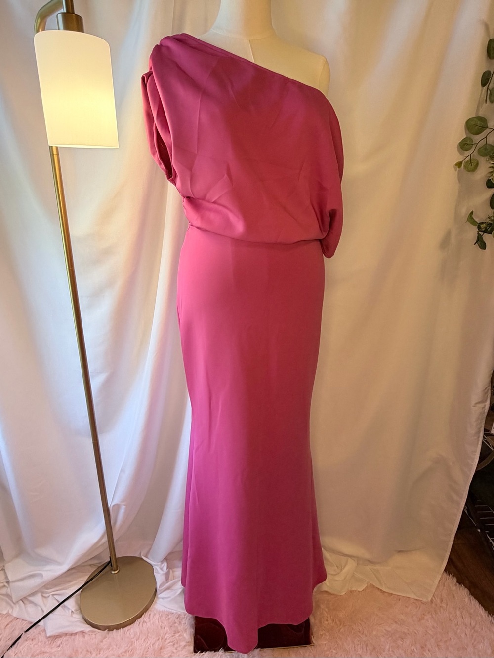 One-Shoulder Magenta Evening Gown